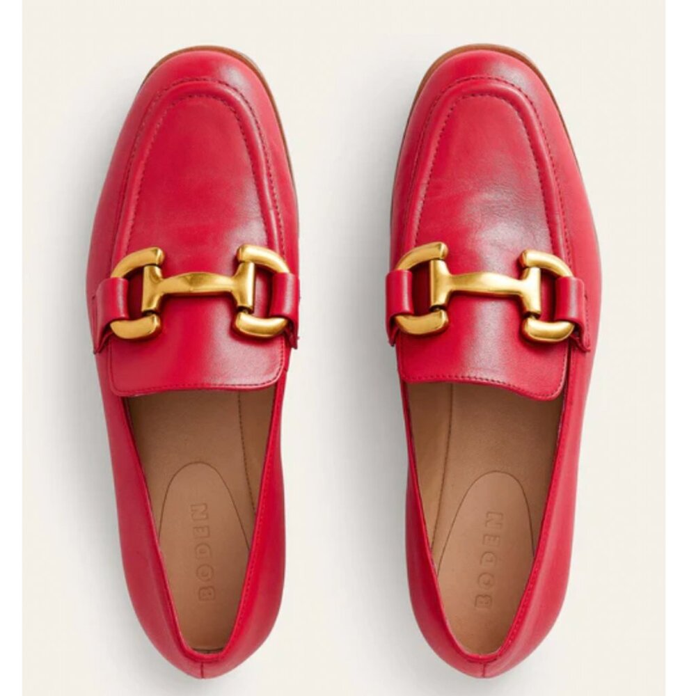 Boden Red Leather Horsebit Loafers